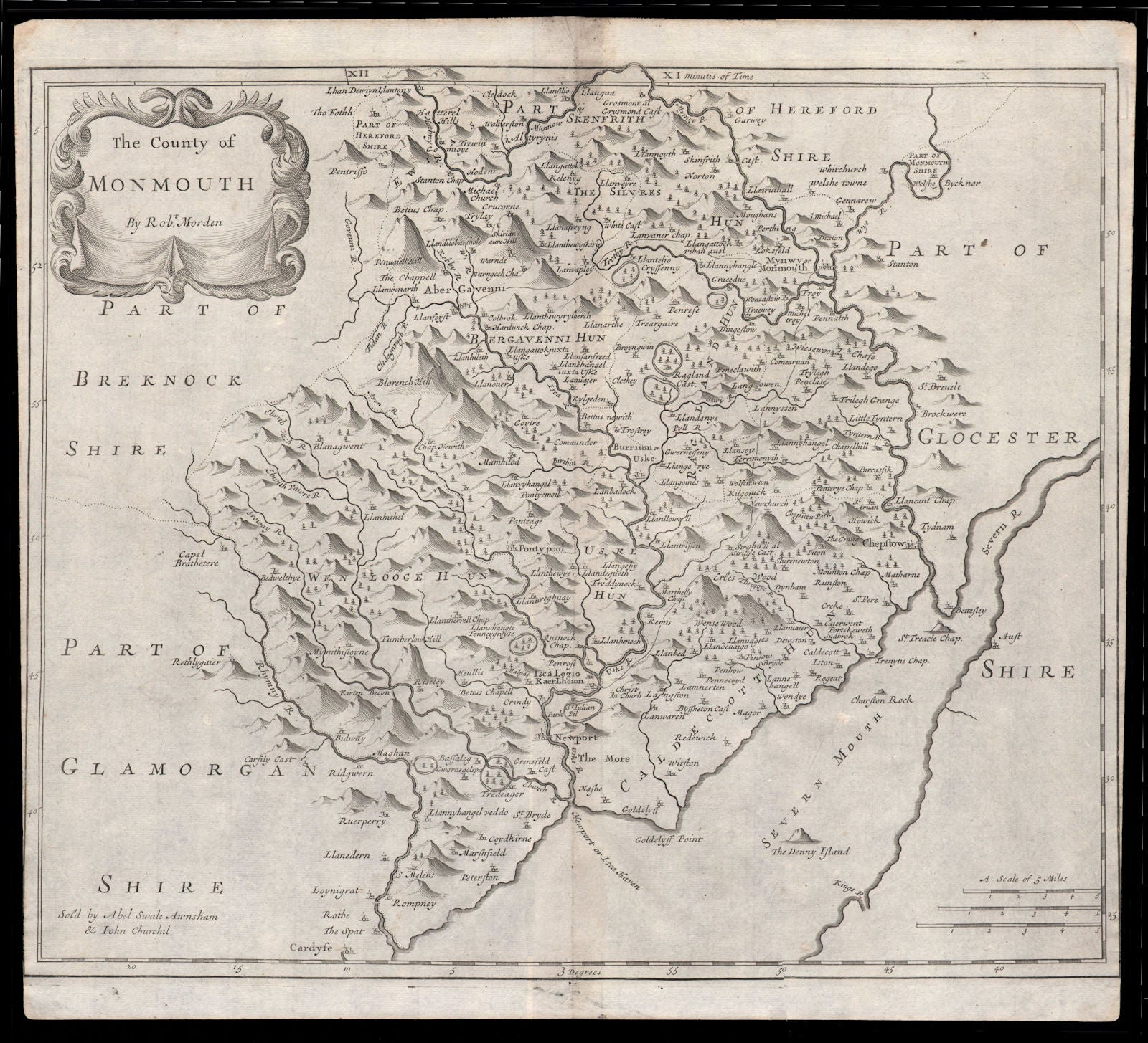 Monmouthshire. 'COUNTY OF MONMOUTH'. ROBERT MORDEN. Camden's Britannia 1695 map